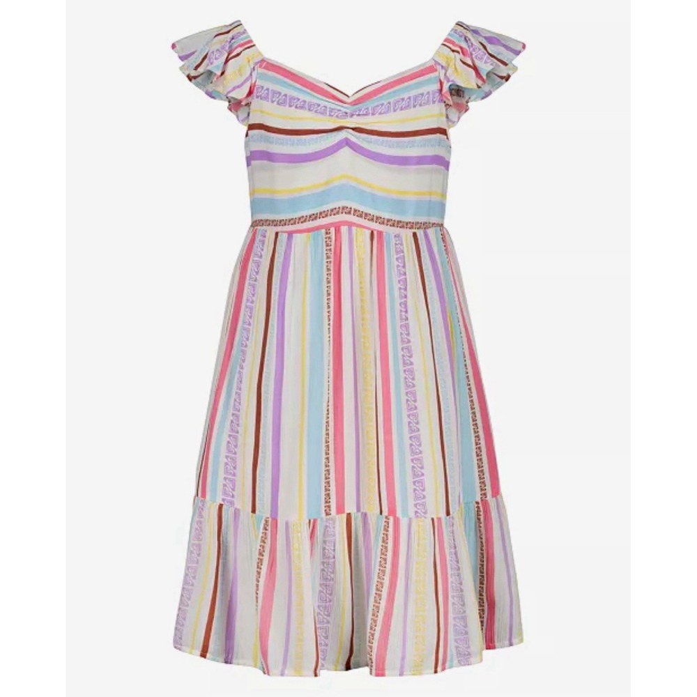 Roxy Girls Multicolor Striped Smocked Flutter Sleeve Sundress L(12/14) NWT
